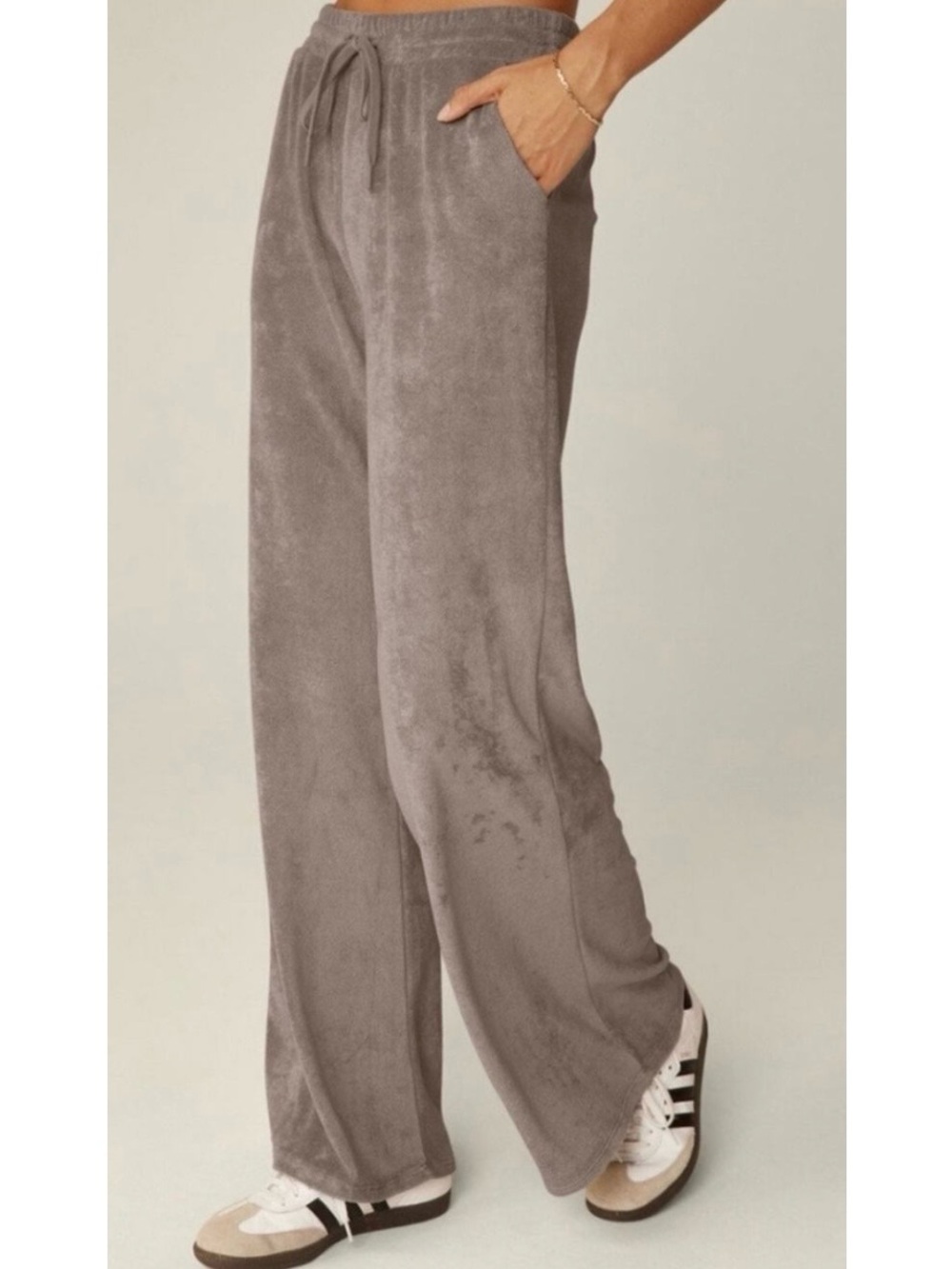 Beyond Yoga Birch Oyster Wide Leg Beach Lounge Terry Cloth Tropez Pants MEDIUM